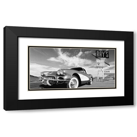 Cruisin USA - BW Black Modern Wood Framed Art Print with Double Matting by Gasoline Images