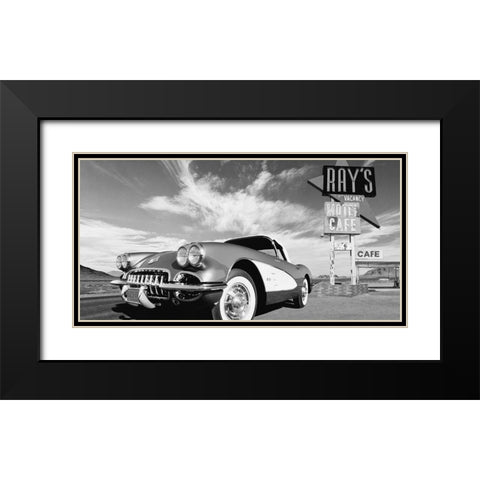 Cruisin USA - BW Black Modern Wood Framed Art Print with Double Matting by Gasoline Images