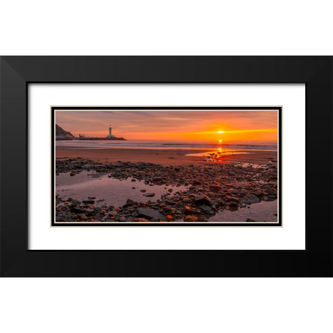 Sunset on the Coast of Yorkshire, UK Black Modern Wood Framed Art Print with Double Matting by Pangea Images