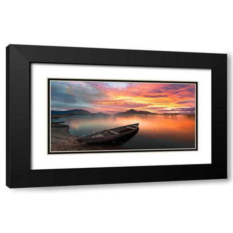 Sunset on a lake, Scotland Black Modern Wood Framed Art Print with Double Matting by Pangea Images