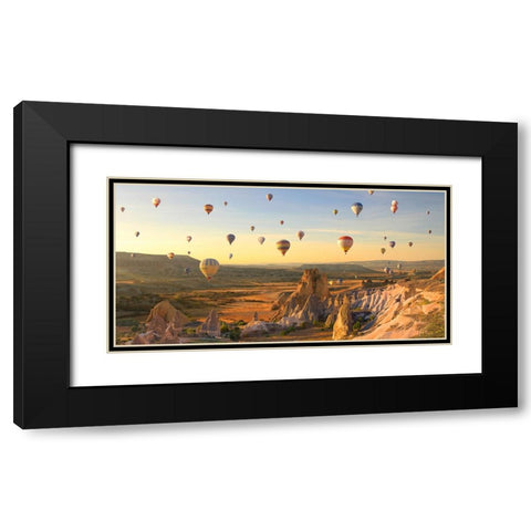Air Balloons in Cappadocia, Turkey Black Modern Wood Framed Art Print with Double Matting by Pangea Images