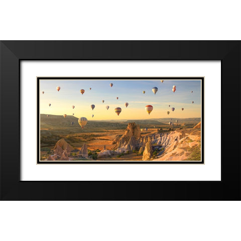 Air Balloons in Cappadocia, Turkey Black Modern Wood Framed Art Print with Double Matting by Pangea Images