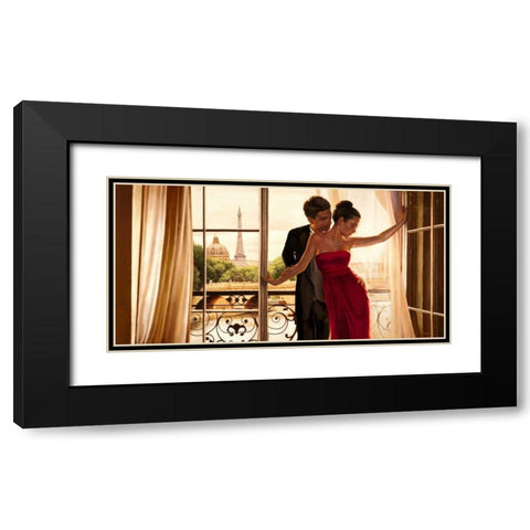 Lovers in Paris Black Modern Wood Framed Art Print with Double Matting by Benson, Pierre