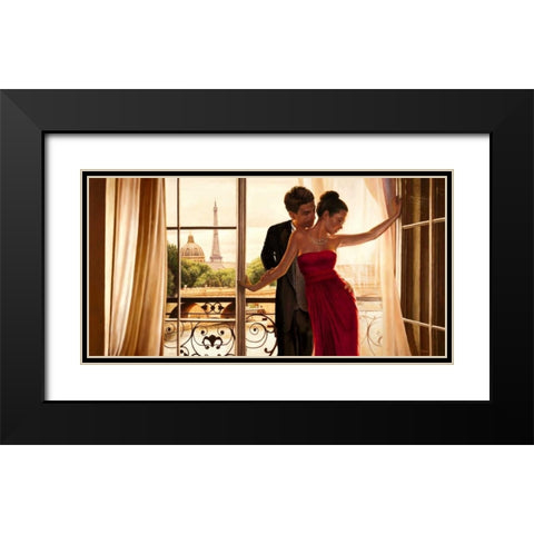 Lovers in Paris Black Modern Wood Framed Art Print with Double Matting by Benson, Pierre