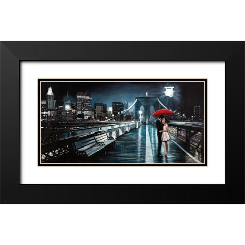 Kissing on Brooklyn Bridge Black Modern Wood Framed Art Print with Double Matting by Benson, Pierre