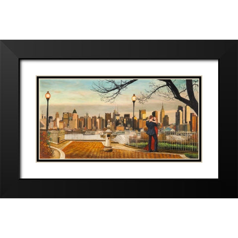 Lovers in New York Black Modern Wood Framed Art Print with Double Matting by Benson, Pierre