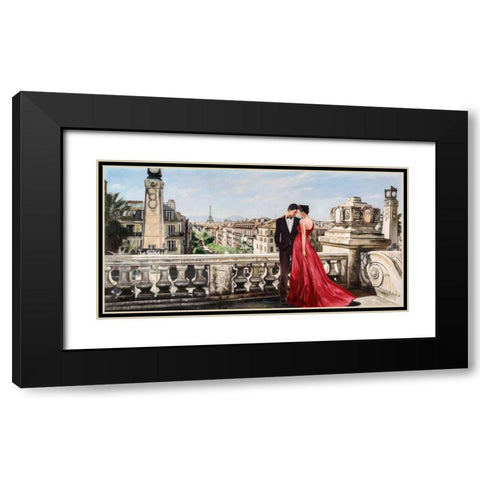 Lovers in Paris Black Modern Wood Framed Art Print with Double Matting by Benson, Pierre