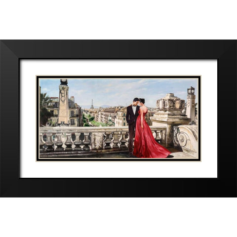 Lovers in Paris Black Modern Wood Framed Art Print with Double Matting by Benson, Pierre
