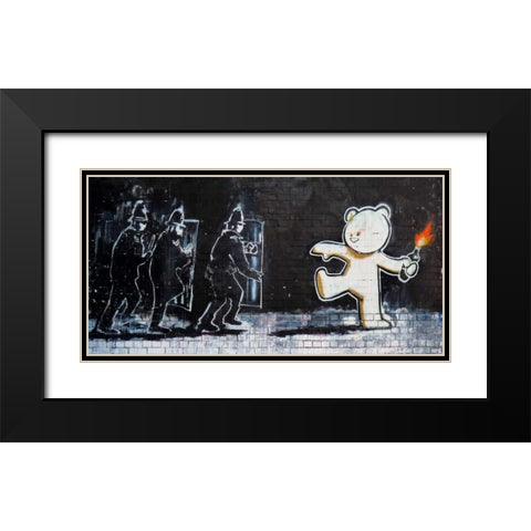 Stokes Croft Road, Bristol (graffiti attributed to Banksy) Black Modern Wood Framed Art Print with Double Matting by Anonymous (attributed to Banksy)