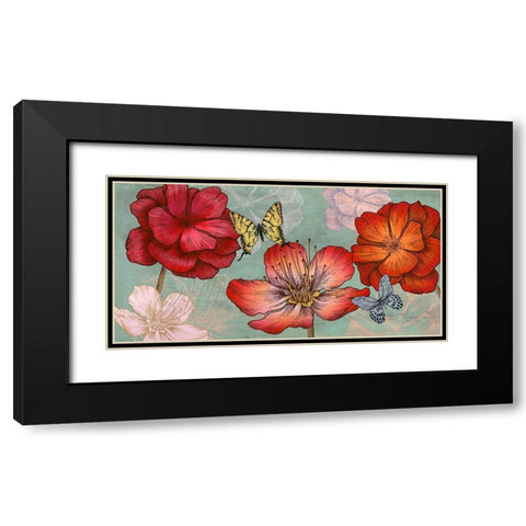 Flowers and Butterflies (Aqua) Black Modern Wood Framed Art Print with Double Matting by Grant, Eve C.