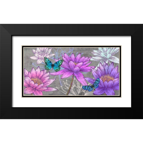 Nympheas and Butterflies (Ash) Black Modern Wood Framed Art Print with Double Matting by Grant, Eve C.