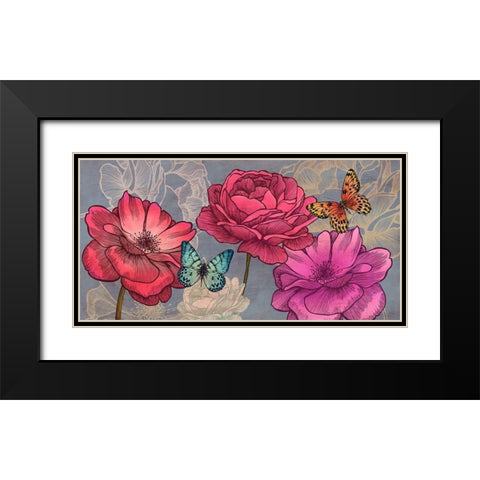 Roses and Butterflies (Ash) Black Modern Wood Framed Art Print with Double Matting by Grant, Eve C.