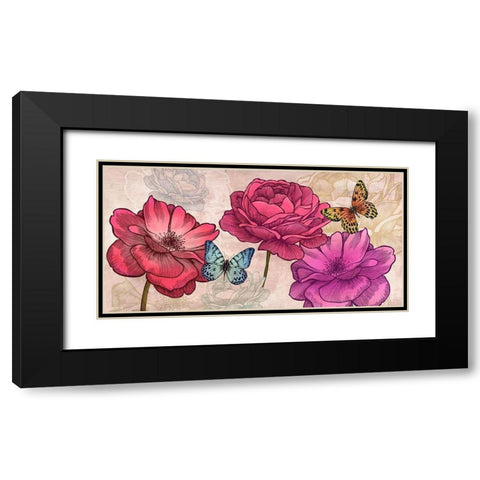 Roses and Butterflies (Neutral) Black Modern Wood Framed Art Print with Double Matting by Grant, Eve C.