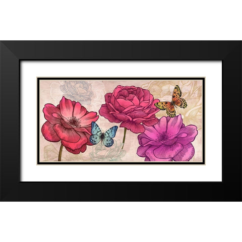 Roses and Butterflies (Neutral) Black Modern Wood Framed Art Print with Double Matting by Grant, Eve C.