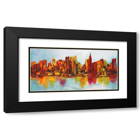 New York Abskyline Black Modern Wood Framed Art Print with Double Matting by Becaud, Claude