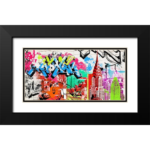 Pop Manhattan Black Modern Wood Framed Art Print with Double Matting by Teller, Skip