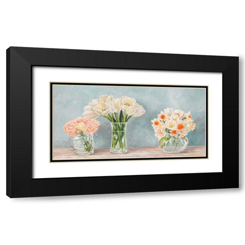 Fleurs et Vases Aquamarine Black Modern Wood Framed Art Print with Double Matting by Dellal, Remy