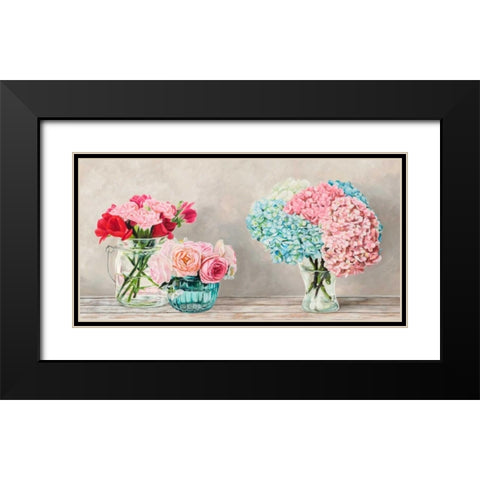 Fleurs et Vases Blanc Black Modern Wood Framed Art Print with Double Matting by Dellal, Remy