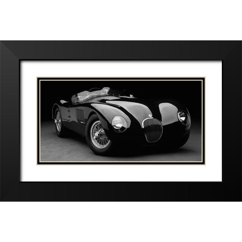1951 Jaguar C-Type (BW) Black Modern Wood Framed Art Print with Double Matting by Heiny, Don
