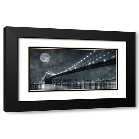 Brooklyn Bridge at Night - New York Black Modern Wood Framed Art Print with Double Matting by Lacis, Janis