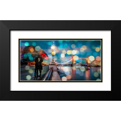 Kissing in London Black Modern Wood Framed Art Print with Double Matting by Loumer, Dianne