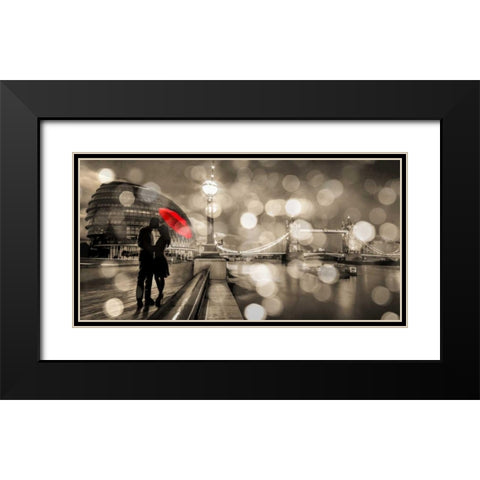 Kissing in London (BW) Black Modern Wood Framed Art Print with Double Matting by Loumer, Dianne
