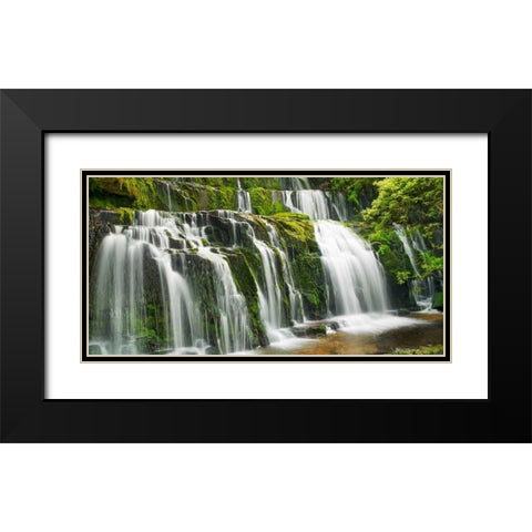 Waterfall Purakaunui Falls, New Zealand Black Modern Wood Framed Art Print with Double Matting by Krahmer, Frank