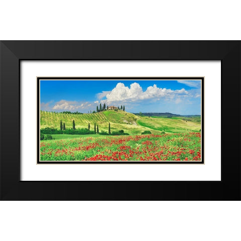 Farmhouse with Cypresses and Poppies- Val dOrcia- Tuscany  Black Modern Wood Framed Art Print with Double Matting by Krahmer, Frank