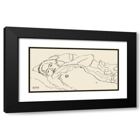 Reclined Woman Black Modern Wood Framed Art Print with Double Matting by Klimt, Gustav