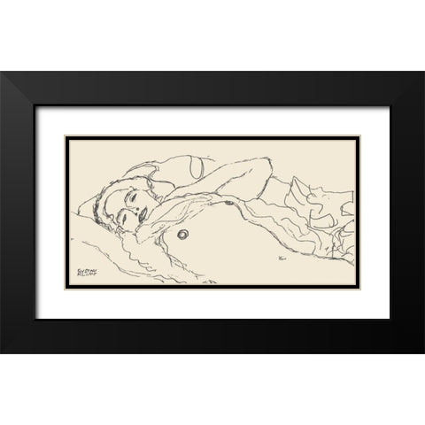 Reclined Woman Black Modern Wood Framed Art Print with Double Matting by Klimt, Gustav