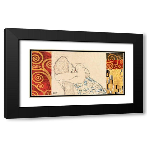 Woman Resting Black Modern Wood Framed Art Print with Double Matting by Klimt, Gustav