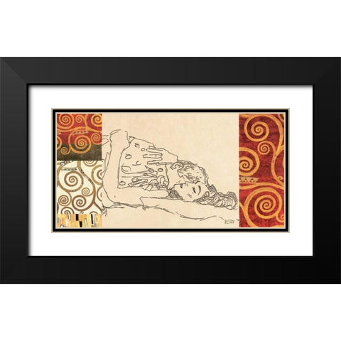 Lovers Black Modern Wood Framed Art Print with Double Matting by Klimt, Gustav