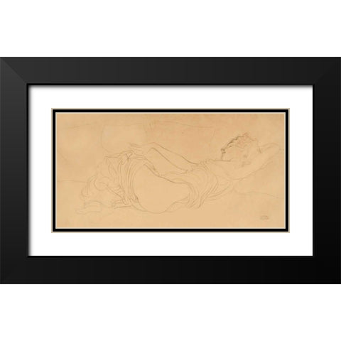 Sleeping Woman Black Modern Wood Framed Art Print with Double Matting by Klimt, Gustav