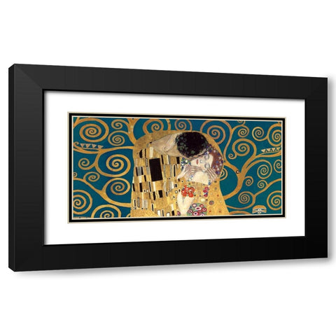 The Kiss, detail (Blue variation) Black Modern Wood Framed Art Print with Double Matting by Gustav, Klimt