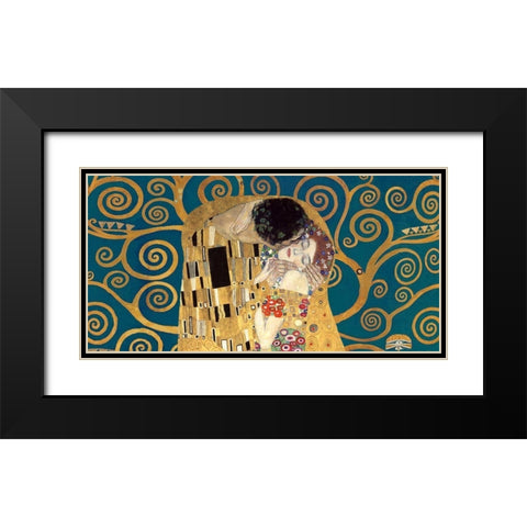 The Kiss, detail (Blue variation) Black Modern Wood Framed Art Print with Double Matting by Gustav, Klimt