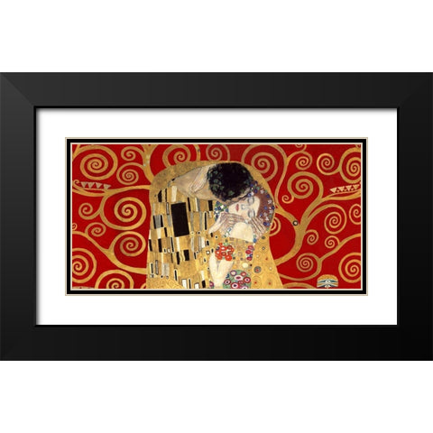 The Kiss, detail (Red variation) Black Modern Wood Framed Art Print with Double Matting by Gustav, Klimt