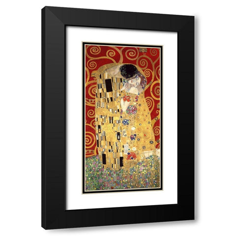 The Kiss (Red variation) Black Modern Wood Framed Art Print with Double Matting by Gustav, Klimt