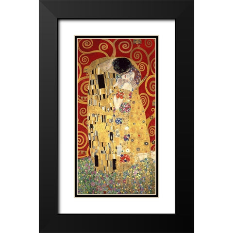 The Kiss (Red variation) Black Modern Wood Framed Art Print with Double Matting by Gustav, Klimt