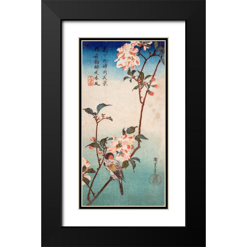 Kaido ni shokin Black Modern Wood Framed Art Print with Double Matting by Ando, Hiroshige