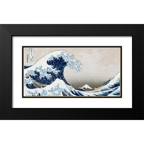 The Wave off Kanagawa Black Modern Wood Framed Art Print with Double Matting by Hokusai