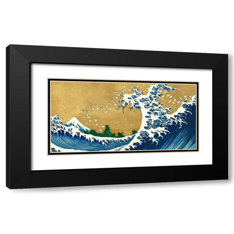The Big Wave-detail from 100 Views of Mt. Fuji Black Modern Wood Framed Art Print with Double Matting by Hokusai