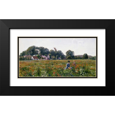 Gathering Wild Flowers Black Modern Wood Framed Art Print with Double Matting by Boesen, Johannes