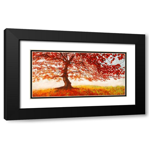 Red Leaves Black Modern Wood Framed Art Print with Double Matting by Eeelder, Jan