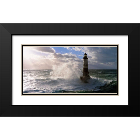 Phare d Ar-Men pres de l ile de Sein Black Modern Wood Framed Art Print with Double Matting by Guichard, Jean
