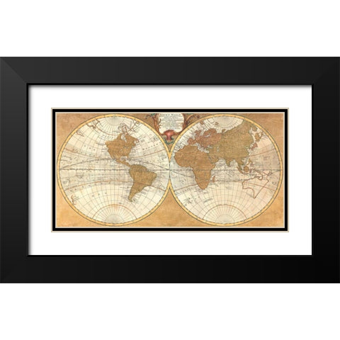 Gilded World Hemispheres I Black Modern Wood Framed Art Print with Double Matting by Joannoo