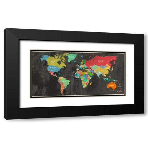 Modern Map of the World  - chalkboard-detail Black Modern Wood Framed Art Print with Double Matting by Joannoo