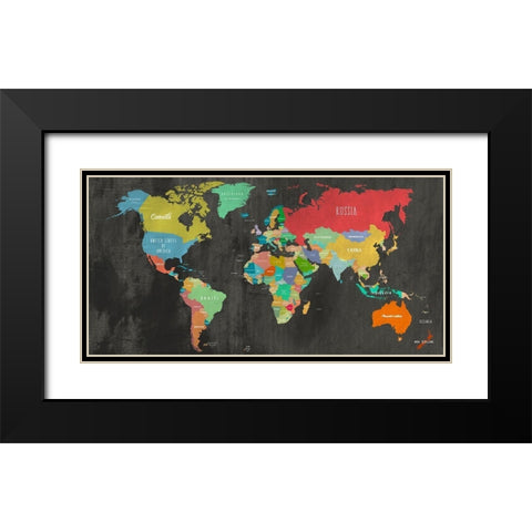 Modern Map of the World  - chalkboard-detail Black Modern Wood Framed Art Print with Double Matting by Joannoo