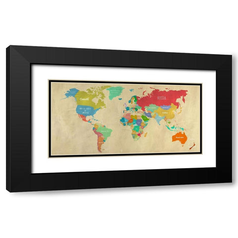 Modern Map of the World  - detail Black Modern Wood Framed Art Print with Double Matting by Joannoo