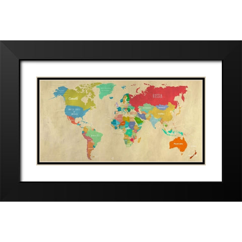 Modern Map of the World  - detail Black Modern Wood Framed Art Print with Double Matting by Joannoo