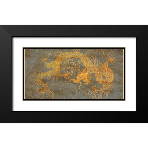 Golden Dragon Black Modern Wood Framed Art Print with Double Matting by Joannoo